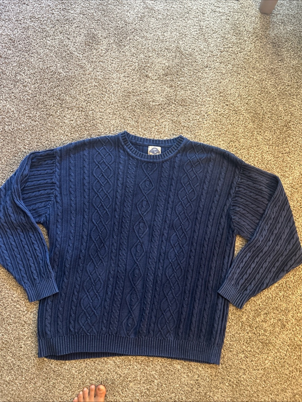 Men's Navy Cable-Knit Crewneck Sweater